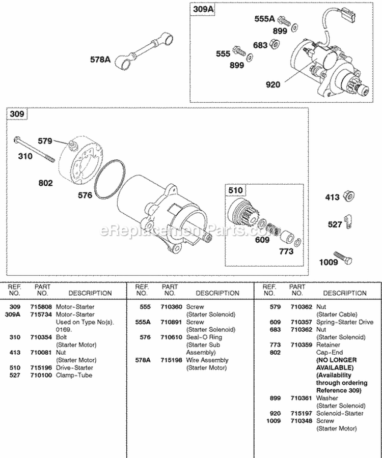 Electric Starters Diagram and Parts List for 138432-0188-B1  Briggs and Stratton Engine